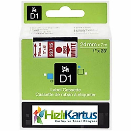 Dymo D1 53715 Beyaz Üzerine Kırmızı Muadil Etiket Şeridi 24mm x 7m
