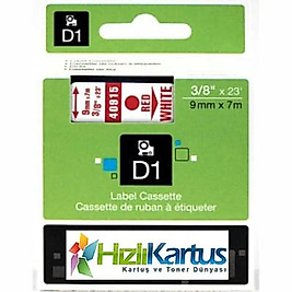 Dymo D1 40915 Beyaz Üzerine Kırmızı Muadil Etiket Şeridi 9mm x 7m