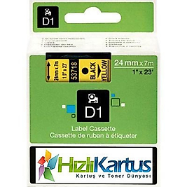 Dymo D1 53718 Sarı Üzerine Siyah Muadil Etiket Şeridi 24mm x 7m