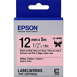 Epson LK-4PBK C53S654013 Pembe Üzerine Siyah Orjinal Etiket Şeridi LW-400, LW-600P, LW-K400, LW-700
