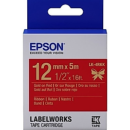 Epson LK-4RKK Altın Sarısı / Kırmızı 12mm x 5m Orjinal Etiket
