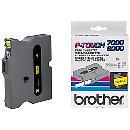 Brother TX-631 Black on yellow Labelling Tape 12mm x 15m - PT7000 / PT8000