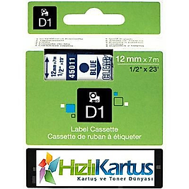 Dymo D1 45011 Şeffaf Üzerine Mavi Muadil Etiket Şeridi 12mm x 7m