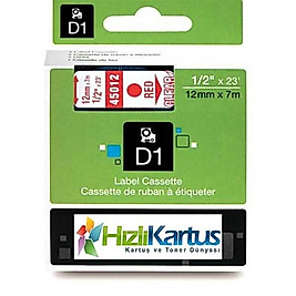 Dymo D1 45012 Şeffaf Üzerine Kırmızı Muadil Etiket Şeridi 12mm x 7m