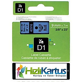 Dymo D1 40916 Mavi Üzerine Siyah Muadil Etiket Şeridi 9mm x 7m