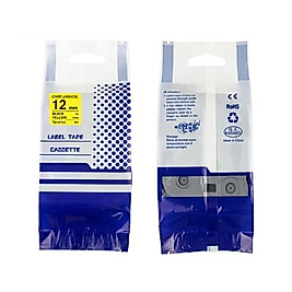 Brother TZc-631L2 Yıldızlı Sarı Üzerine Siyah Muadil Etiket Şeridi 12 mm x 8 m