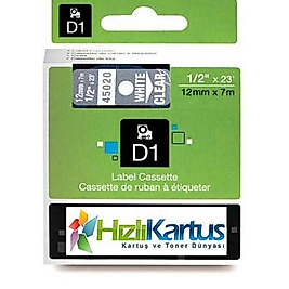 Dymo D1 45020 Şeffaf Üzerine Beyaz Muadil Etiket Şeridi 12mm x 7m