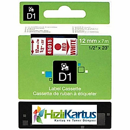Dymo D1 45015 Beyaz Üzerine Kırmızı Muadil Etiket Şeridi 12mm x 7m