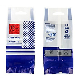 Brother TZc-431L2 Yıldızlı Kırmızı Üzerine Siyah Muadil Etiket Şeridi 12 mm x 8 m