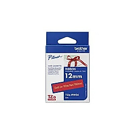 Brother TZe-RW34 Orjinal Kırmızı Üzerine Altın Rengi Şerit Bandı 12 mm x 4 mm